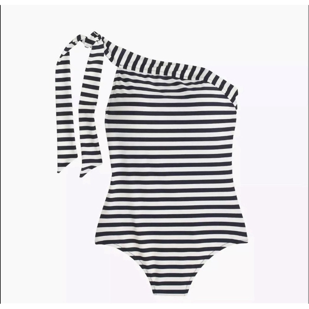 J.Crew One-shoulder one-piece swimsuit in classic stripe‎ Black Stripe Size 4